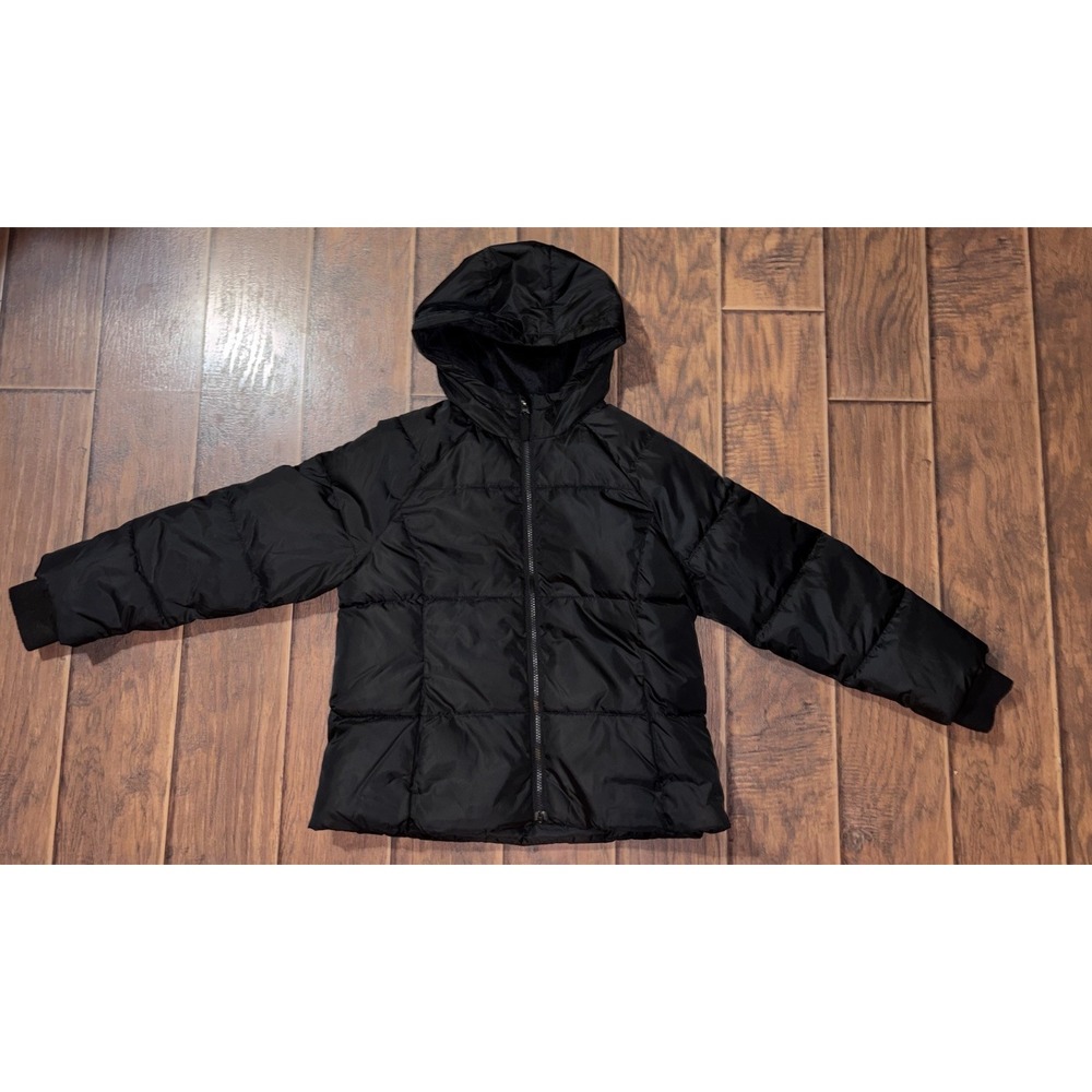 Swiss Tech Kids Black Hooded Puffer Jacket Size Large 10-12 Full Zip Winter Coat